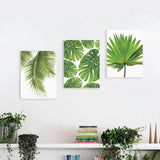 Maxbell 3Pieces Frameless Green Leaf Canvas Oil Painting Picture Wall Art Decor L