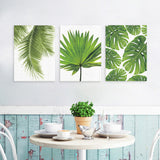 Maxbell 3Pieces Frameless Green Leaf Canvas Oil Painting Picture Wall Art Decor L