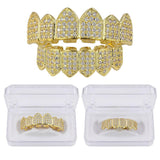 Maxbell 2 Pairs 18K Golden Plated Zircon Hip Hop Teeth Caps Lower Bottom Set