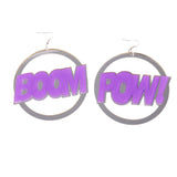 Maxbell 2 Pairs BOOM POW Heart Doll Dangle Earrings Acrylic Stud Women Hip Hop Party