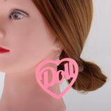 Maxbell 2 Pairs BOOM POW Heart Doll Dangle Earrings Acrylic Stud Women Hip Hop Party