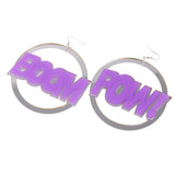 Maxbell 2 Pairs BOOM POW Heart Doll Dangle Earrings Acrylic Stud Women Hip Hop Party