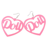 Maxbell 2 Pairs BOOM POW Heart Doll Dangle Earrings Acrylic Stud Women Hip Hop Party