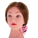 Maxbell 2 Pairs BOOM POW Heart Doll Dangle Earrings Acrylic Stud Women Hip Hop Party