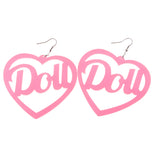 Maxbell 2 Pairs BOOM POW Heart Doll Dangle Earrings Acrylic Stud Women Hip Hop Party