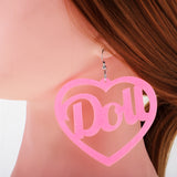 Maxbell 2 Pairs BOOM POW Heart Doll Dangle Earrings Acrylic Stud Women Hip Hop Party