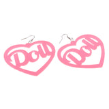 Maxbell 2 Pairs BOOM POW Heart Doll Dangle Earrings Acrylic Stud Women Hip Hop Party