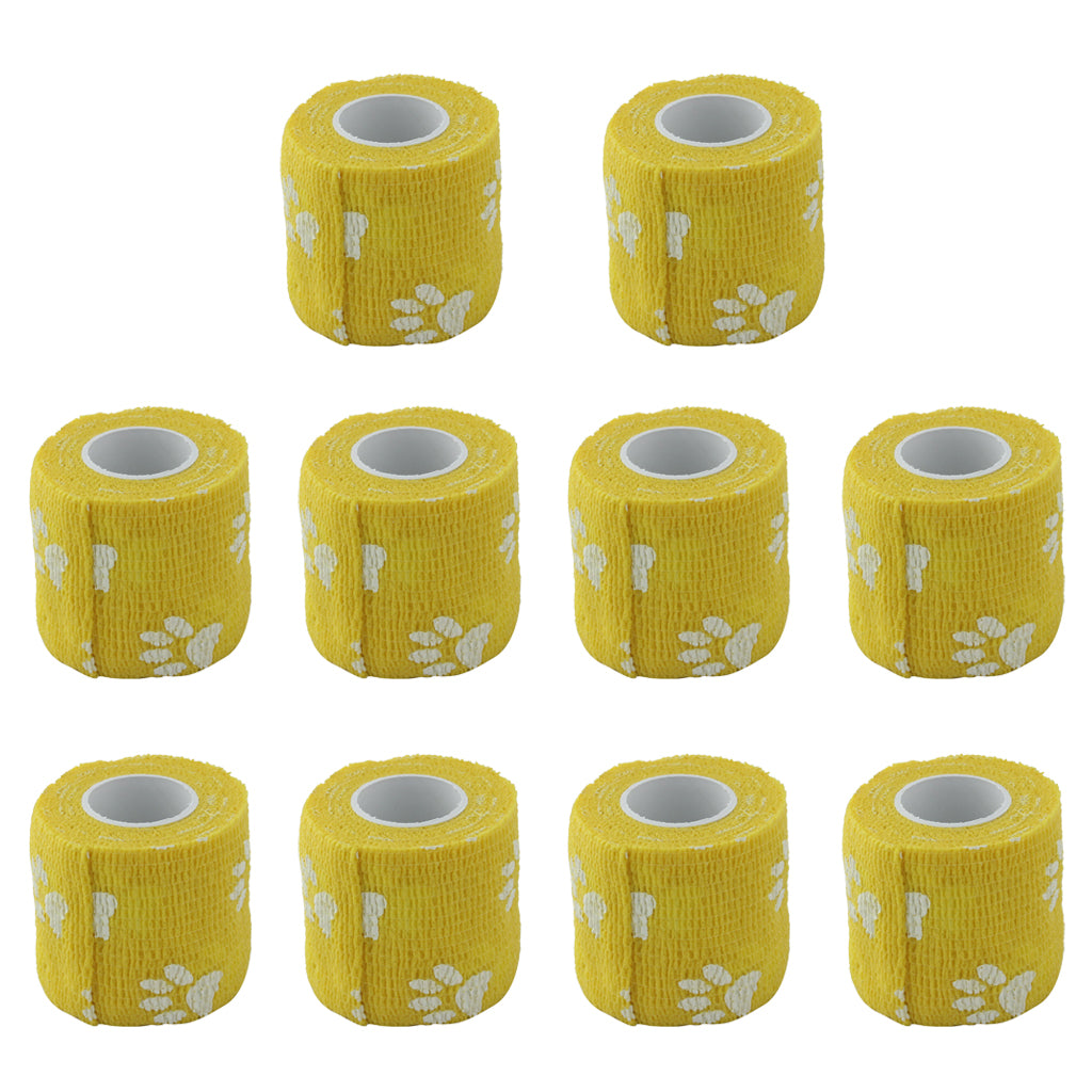 Maxbell 10 Rolls Cat Dog Pet Cohesive Bandage Gauze Tape Medical Wrap Claw Print