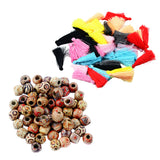 Maxbell 12mm Round Wooden Beads Muticolor Silky Tassel Charms for Jewelry Making