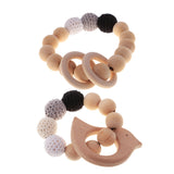 Maxbell 2 Pieces Wood Crochet Beads Bird Bracelet Ring Teether Baby Grasping Toy