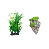 Maxbell Aquarium Ornament Stone Rock Artificial Water Plant Grass For Fish Tank Cave