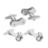 Maxbell Punk Style Silver Brass 3D Machinery Bicycle Chain & Knot Modeling Men Shirt Cufflinks Tie Links