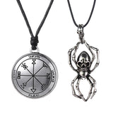 Maxbell 2Pcs Punk Spider Skull Round Viking Amulet Pendants Exotic Talisman Necklace