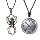 Maxbell 2Pcs Punk Spider Skull Round Viking Amulet Pendants Exotic Talisman Necklace