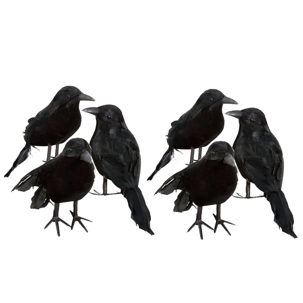 Maxbell 12 Pieces Artificial Black Feather Small Crows Birds Ravens Home House Halloween Decor