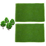 Maxbell 10Pcs Model Tree Set DIY Scenery Landscape HO N w/ 2 Grass Mat Lawn