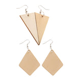 Maxbell 2 Pair Women Unfinished Wood Geometric Rhombus Triangle Drop Dangle Earrings