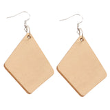 Maxbell 2 Pair Women Unfinished Wood Geometric Rhombus Triangle Drop Dangle Earrings