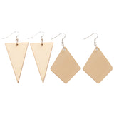 Maxbell 2 Pair Women Unfinished Wood Geometric Rhombus Triangle Drop Dangle Earrings