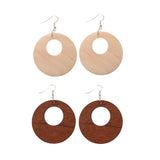 Maxbell 2 Pair Women Elegant Wood Ear Drop Dangle Earrings Round Wooden Earrings