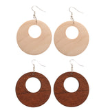 Maxbell 2 Pair Women Elegant Wood Ear Drop Dangle Earrings Round Wooden Earrings