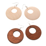 Maxbell 2 Pair Women Elegant Wood Ear Drop Dangle Earrings Round Wooden Earrings