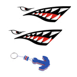 Maxbell 2 Pieces Shark Teeth Mouth Decals Stickers + Blue Anchor Floating Key Chain