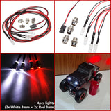 Maxbell 4 LED RC Car LED Lamp   White+3mm Red Light Headlights Taillights Set