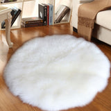 Maxbell 2Pcs Artificial Sheepskin Rug Fluffy Home Fllor Carpet Seat Cushion Round