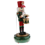 Maxbell 30CM Hand Painted Wood Wind Up Drummer Nutcracker Figure Musical Box Toy Xmas Decor Gifts Home Yard Ornament  - Green