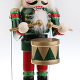 Maxbell 30CM Hand Painted Wood Wind Up Drummer Nutcracker Figure Musical Box Toy Xmas Decor Gifts Home Yard Ornament  - Green