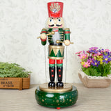 Maxbell 30CM Hand Painted Wood Wind Up Drummer Nutcracker Figure Musical Box Toy Xmas Decor Gifts Home Yard Ornament  - Green