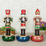 Maxbell 30CM Hand Painted Wood Wind Up Drummer Nutcracker Figure Musical Box Toy Xmas Decor Gifts Home Yard Ornament  - Green