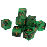 Maxbell Pack of 10 Dual Colored Six Sided D6 Dice for D&D TRPG Game Green & Black