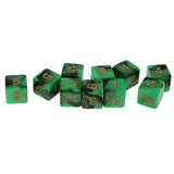 Maxbell Pack of 10 Dual Colored Six Sided D6 Dice for D&D TRPG Game Green & Black