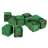 Maxbell Pack of 10 Dual Colored Six Sided D6 Dice for D&D TRPG Game Green & Black