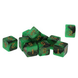 Maxbell Pack of 10 Dual Colored Six Sided D6 Dice for D&D TRPG Game Green & Black
