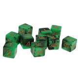 Maxbell Pack of 10 Dual Colored Six Sided D6 Dice for D&D TRPG Game Green & Black