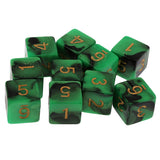 Maxbell Pack of 10 Dual Colored Six Sided D6 Dice for D&D TRPG Game Green & Black