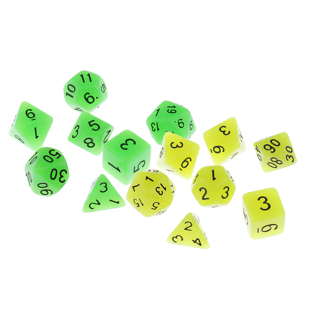 Maxbell Pack of 14 Polyhedral Dices Glow in the Dark D6 D4 D12 D8 D20 for Party Pub KTV Casino Supplies