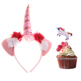 Maxbell Unicorn Horn Headband+24x Rainbow Unicorn Cake Picks for Kids Birthday Party