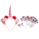 Maxbell Unicorn Horn Headband+24x Rainbow Unicorn Cake Picks for Kids Birthday Party