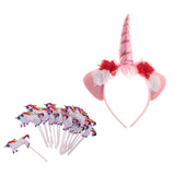 Maxbell Unicorn Horn Headband+24x Rainbow Unicorn Cake Picks for Kids Birthday Party