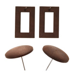 Maxbell 2 Pairs Brown Vintage Hollow Rectangle Wood Stud Earrings And Round Earrings