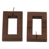 Maxbell 2 Pairs Brown Vintage Hollow Rectangle Wood Stud Earrings And Round Earrings