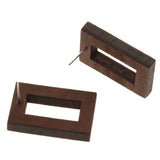 Maxbell 2 Pairs Brown Vintage Hollow Rectangle Wood Stud Earrings And Round Earrings