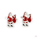 Maxbell 3 Pairs Men Silver Tone Red Enamel Santa Claus Father Christmas Cufflinks