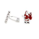 Maxbell 3 Pairs Men Silver Tone Red Enamel Santa Claus Father Christmas Cufflinks