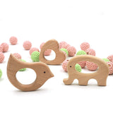 Maxbell 5 Pieces Wooden Elephant Whale Flower Star Cat Ear Shape Baby Teether Toy