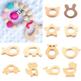 Maxbell 5 Pieces Wooden Elephant Whale Flower Star Cat Ear Shape Baby Teether Toy